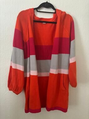 Fable Boho $99 Colorblock Long Sweater Cardigan Pink Orange Size Medium Large